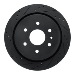 Cadillac XTS Brake Rotor (1) - Rear Left - R1 Concepts - Drilled & Slotted - Black - `13-`19